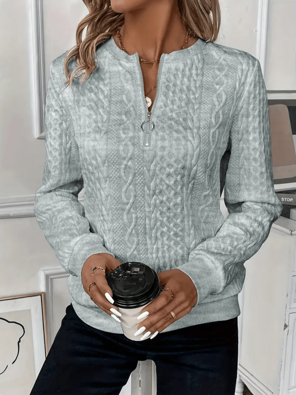 Miss | Top Dames Gebreid Zip-detail Slim Fit - Gebreid - Miss Madera MIS-TWEIRU