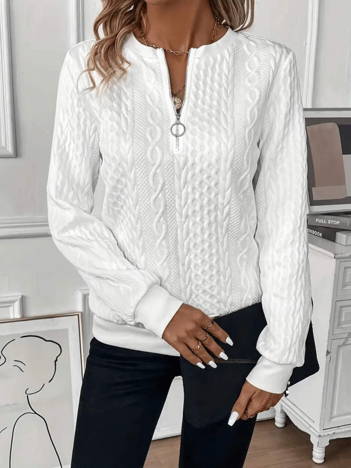 Miss | Top Dames Gebreid Zip-detail Slim Fit - Gebreid - Miss Madera MIS-24HXZ4