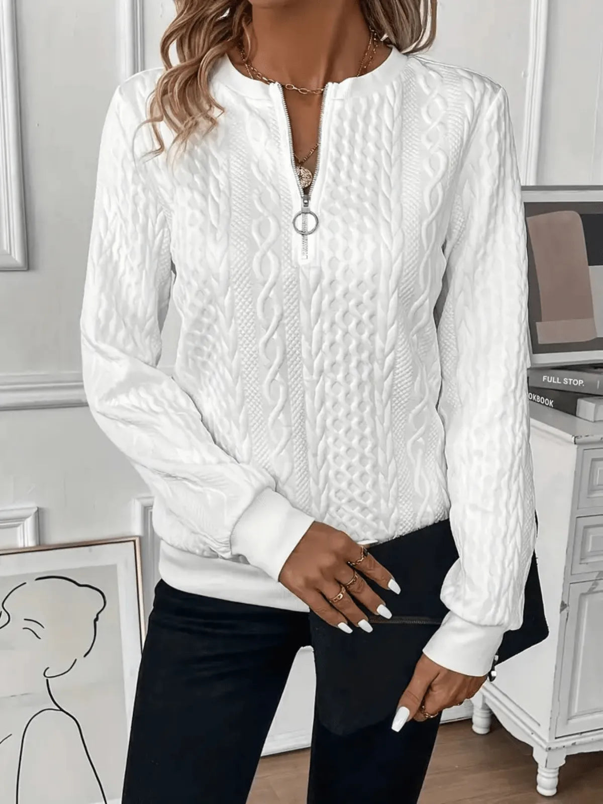 Miss | Top Dames Gebreid Zip-detail Slim Fit - Gebreid - Miss Madera MIS-24HXZ4