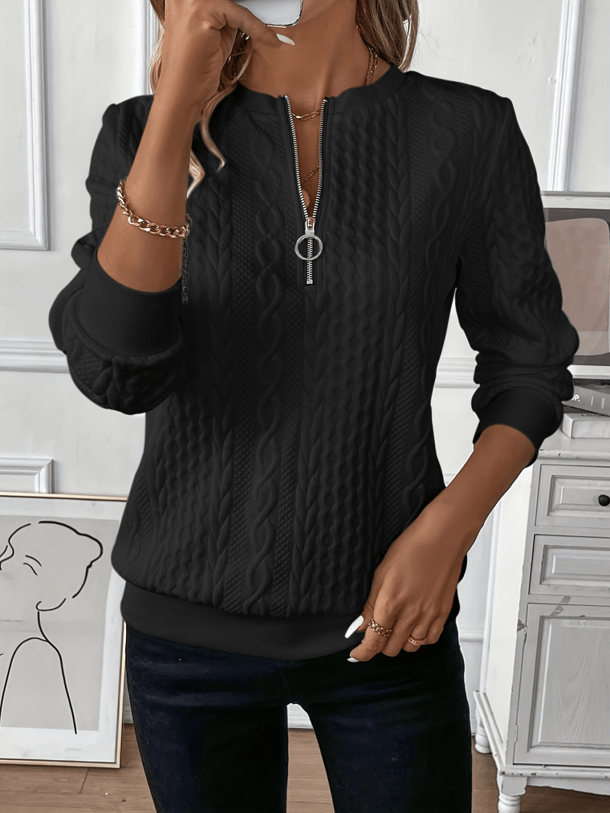Miss | Top Dames Gebreid Zip-detail Slim Fit - Gebreid - Miss Madera MIS-1DU5F2