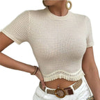 Miss | Top Dames Gehaakte Cropped Korte Mouw Scallop Zoom - Katoen - Miss Madera MIS-MG933U