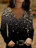 Miss | Top Dames Glitter Intarsia V-hals - Stretch Jersey - Miss Madera MIS-WOMFPY