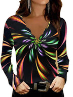 Miss | Top Dames Glitter Intarsia V-hals - Stretch Jersey - Miss Madera MIS-NHT2N7