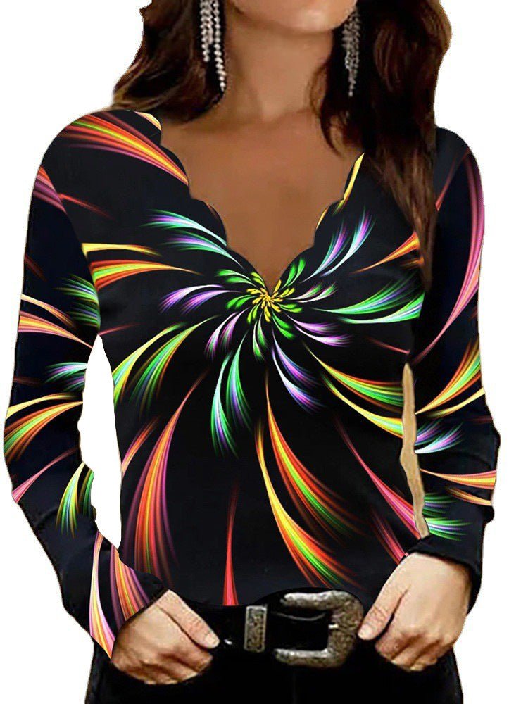 Miss | Top Dames Glitter Intarsia V-hals - Stretch Jersey - Miss Madera MIS-NHT2N7