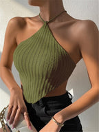 Miss | Top Dames Halterhals Gehaakte Cropped Ribgebreid - Crochet - Miss Madera MIS-0KIZIY