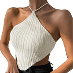 Miss | Top Dames Halterhals Gehaakte Cropped Ribgebreid - Crochet - Miss Madera MIS-0KIZIY