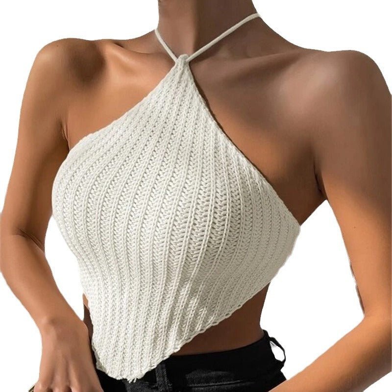 Miss | Top Dames Halterhals Gehaakte Cropped Ribgebreid - Crochet - Miss Madera MIS-0KIZIY