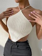 Miss | Top Dames Halterhals Gehaakte Cropped Ribgebreid - Crochet - Miss Madera MIS-0KIZIY