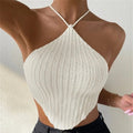Miss | Top Dames Halterhals Gehaakte Cropped Ribgebreid - Crochet - Miss Madera MIS-0KIZIY