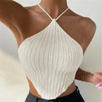 Miss | Top Dames Halterhals Gehaakte Cropped Ribgebreid - Crochet - Miss Madera MIS-0KIZIY