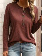 Miss | Top Dames Henley Lange Mouw Knopdetail - Jersey - Miss Madera MIS-SU36C8