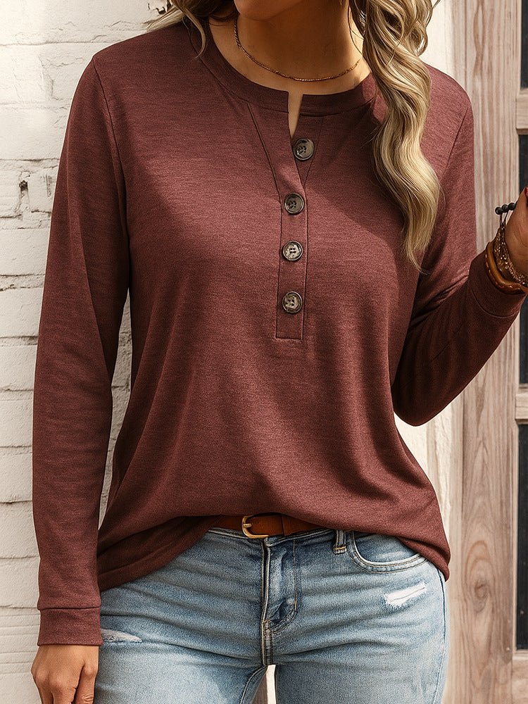 Miss | Top Dames Henley Lange Mouw Knopdetail - Jersey - Miss Madera MIS-SU36C8