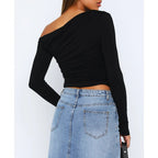 Miss | Top Dames Off-Shoulder Twisted Longsleeve - Stretchstof - Miss Madera MIS-DNVJ8U