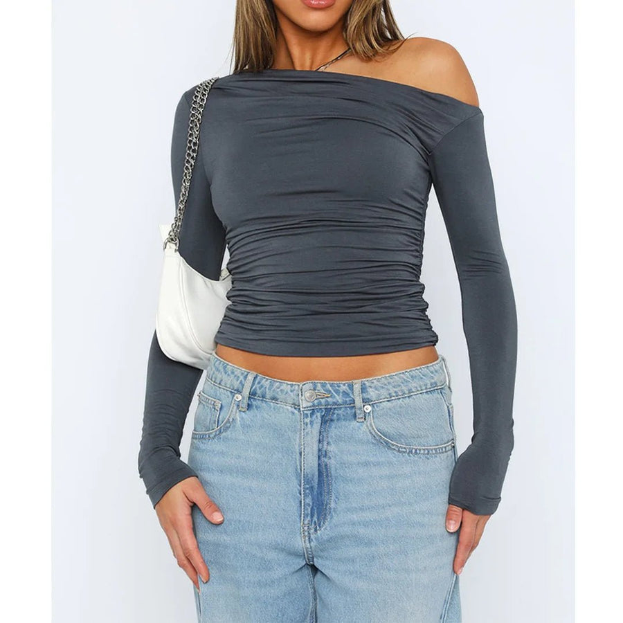 Top Dames Off-Shoulder Twisted Longsleeve - Stretchstof