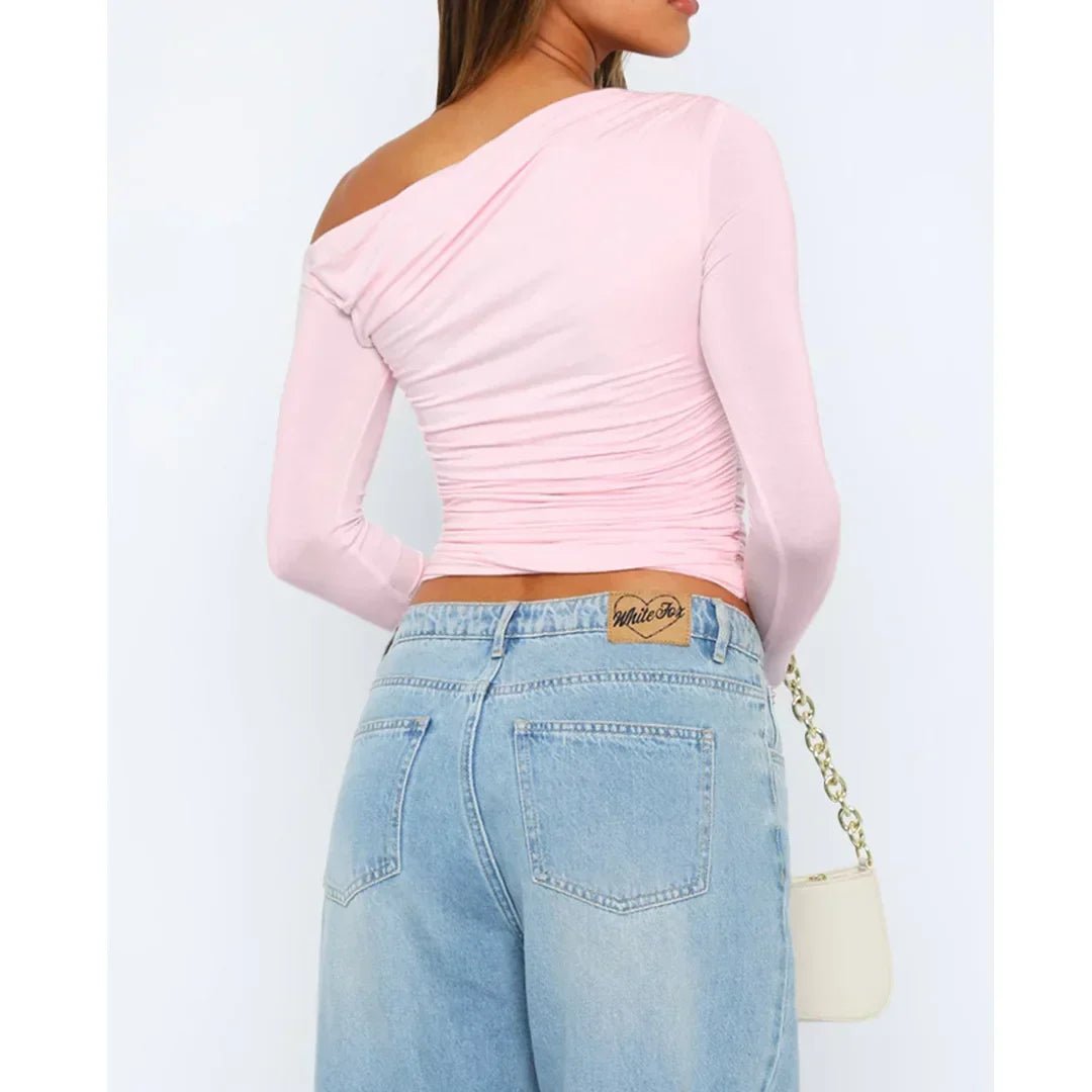 Miss | Top Dames Off-Shoulder Twisted Longsleeve - Stretchstof - Miss Madera MIS-FK2ZOF