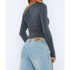 Miss | Top Dames Off-Shoulder Twisted Longsleeve - Stretchstof - Miss Madera MIS-FG1B67