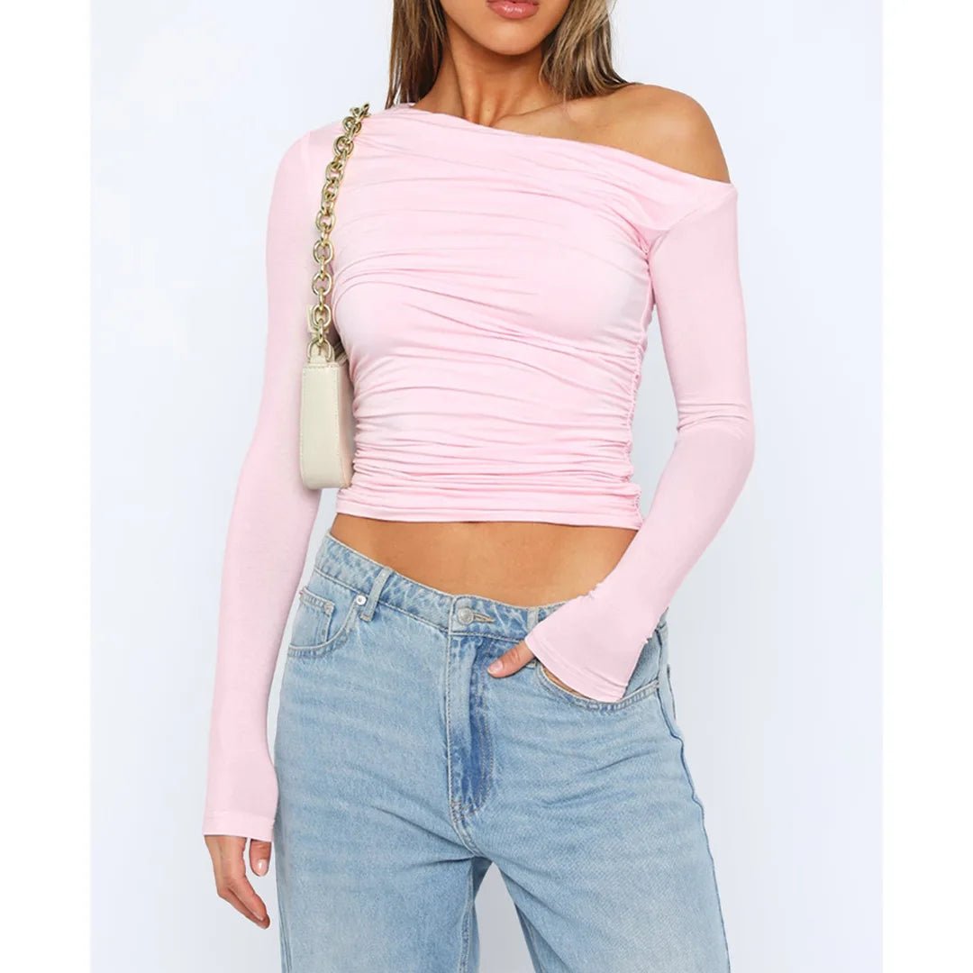 Miss | Top Dames Off-Shoulder Twisted Longsleeve - Stretchstof - Miss Madera MIS-FK2ZOF