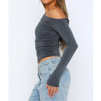 Miss | Top Dames Off-Shoulder Twisted Longsleeve - Stretchstof - Miss Madera MIS-FG1B67