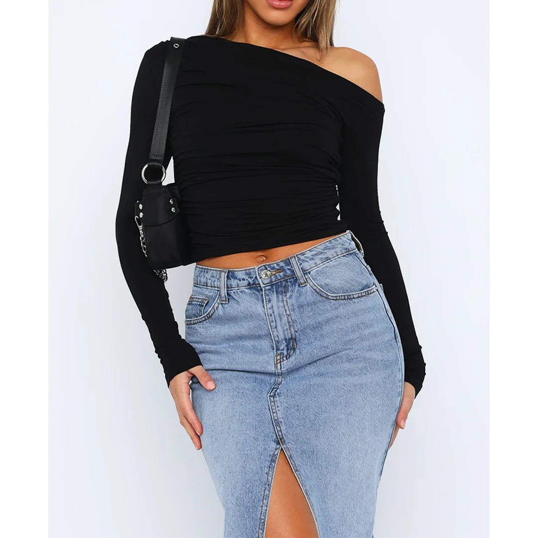 Miss | Top Dames Off-Shoulder Twisted Longsleeve - Stretchstof - Miss Madera MIS-DNVJ8U