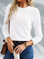 Miss | Top Dames Regular Fit Longsleeve - Ribstof - Miss Madera MIS-DNETRD