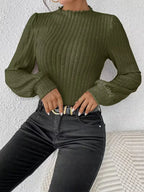 Miss | Top Dames Slim Fit Mock Neck Lange Mouwen - Rib-knit - Miss Madera MIS-HZN3XZ