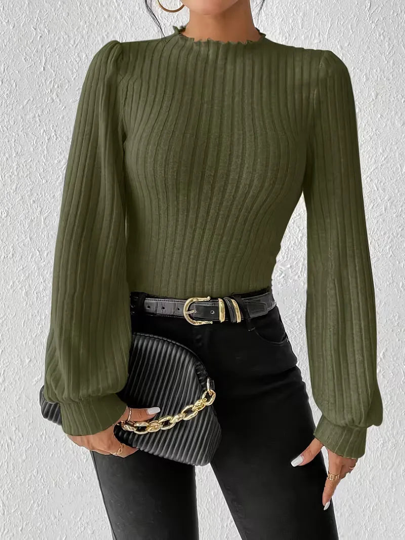 Miss | Top Dames Slim Fit Mock Neck Lange Mouwen - Rib-knit - Miss Madera MIS-HZN3XZ