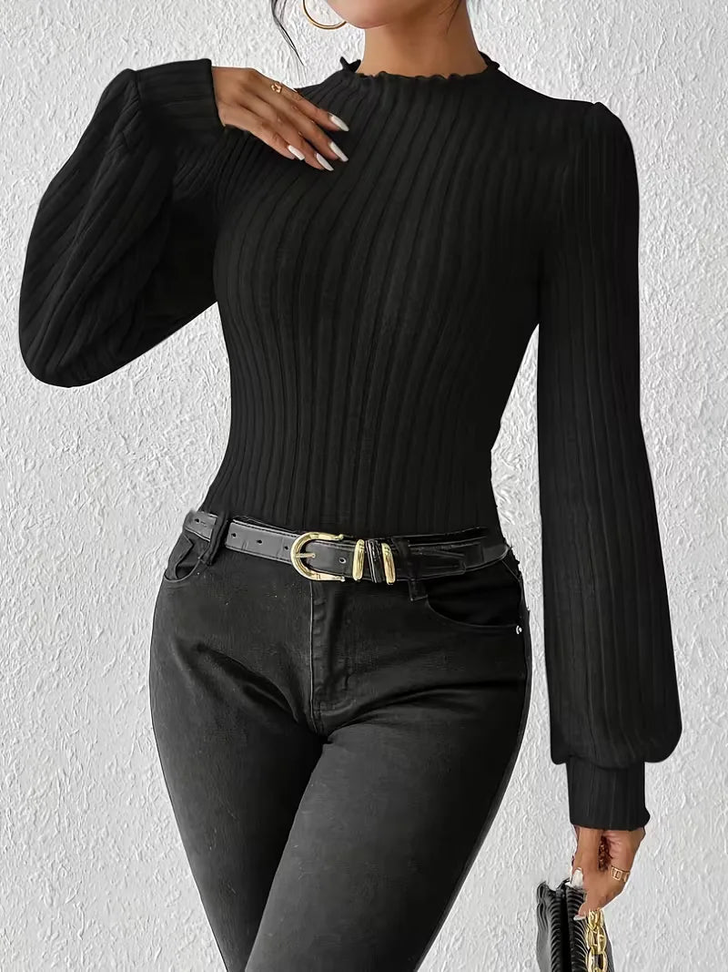 Miss | Top Dames Slim Fit Mock Neck Lange Mouwen - Rib-knit - Miss Madera MIS-546BYF