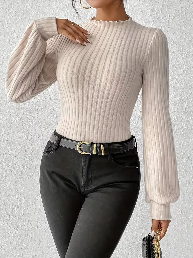 Miss | Top Dames Slim Fit Mock Neck Lange Mouwen - Rib-knit - Miss Madera MIS-G9IS39