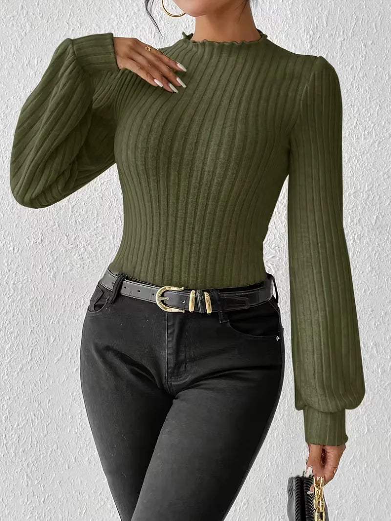 Miss | Top Dames Slim Fit Mock Neck Lange Mouwen - Rib-knit - Miss Madera MIS-HZN3XZ
