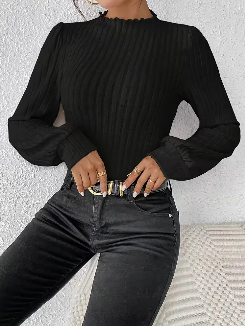 Miss | Top Dames Slim Fit Mock Neck Lange Mouwen - Rib-knit - Miss Madera MIS-546BYF