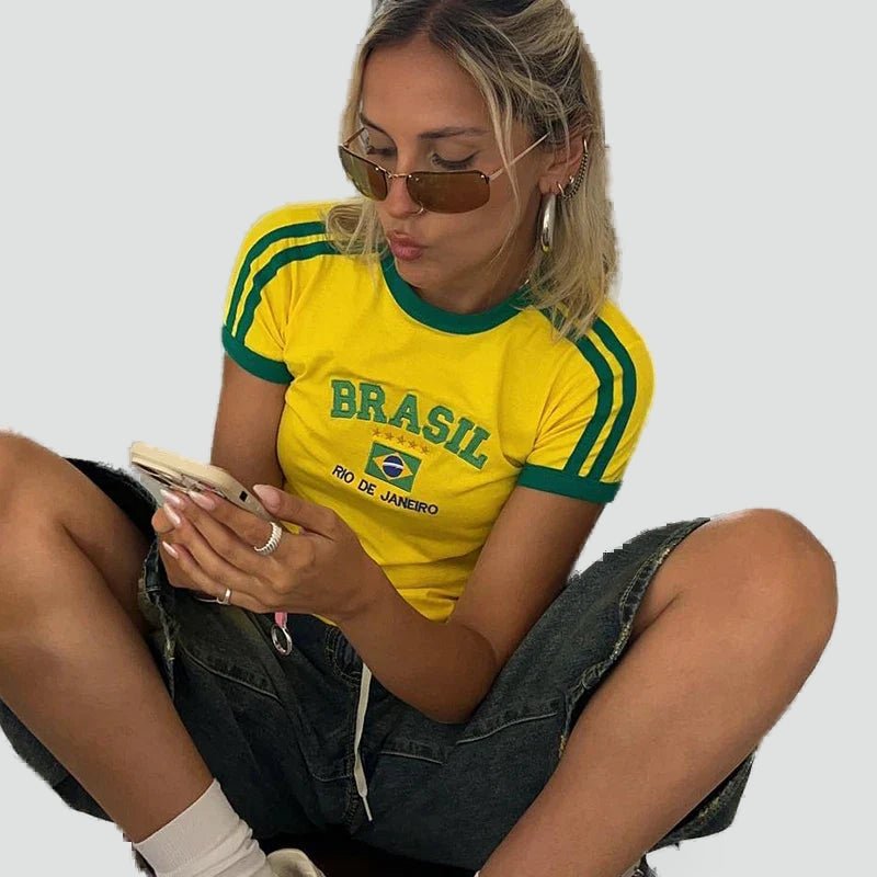 Miss | Top Dames Zomer Cropped Braziliaans Motief - Katoen - Miss Madera MIS-4W3580