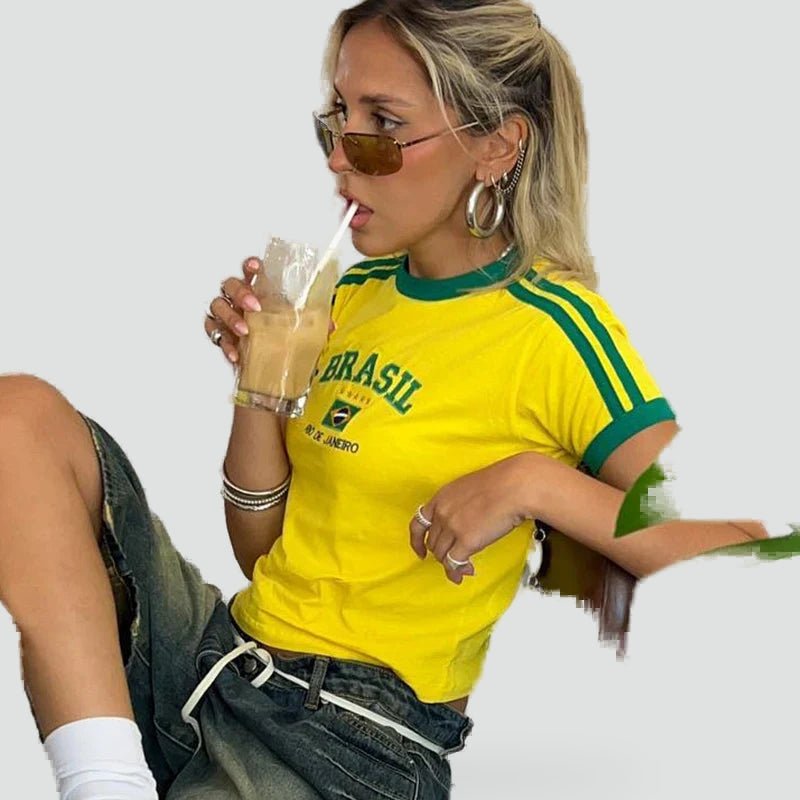 Miss | Top Dames Zomer Cropped Braziliaans Motief - Katoen - Miss Madera MIS-4W3580