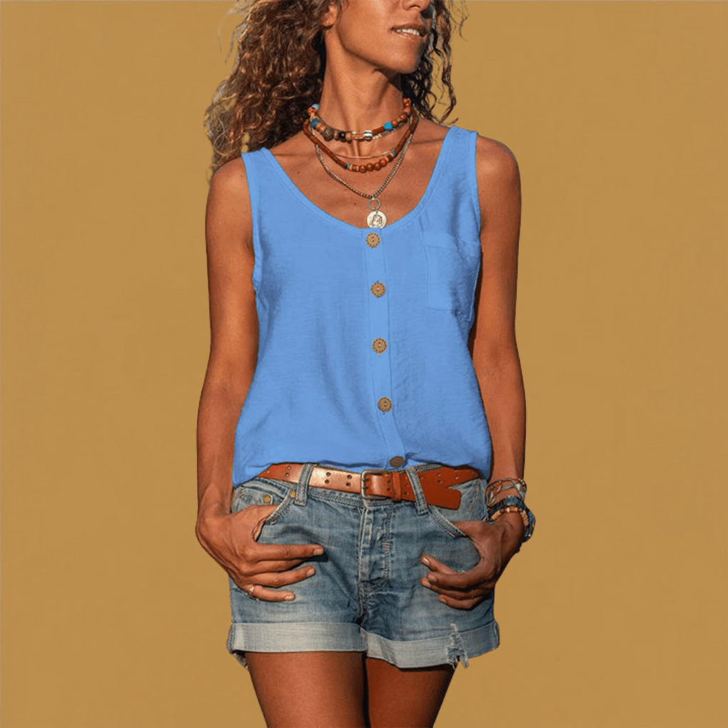 Miss | Top Dames Zomer Mouwloos Knopen Ronde Hals - Viscose - Miss Madera MIS-9ADR6X