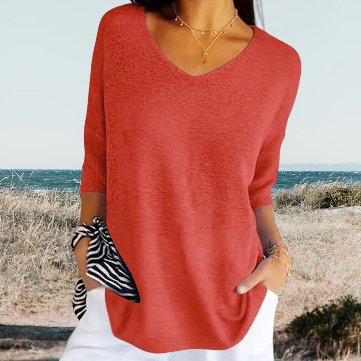 Miss | Top Dames Zomer V-Hals Loose Fit - Lichtgewicht ademend polyester - Miss Madera MIS-6XFFZ8