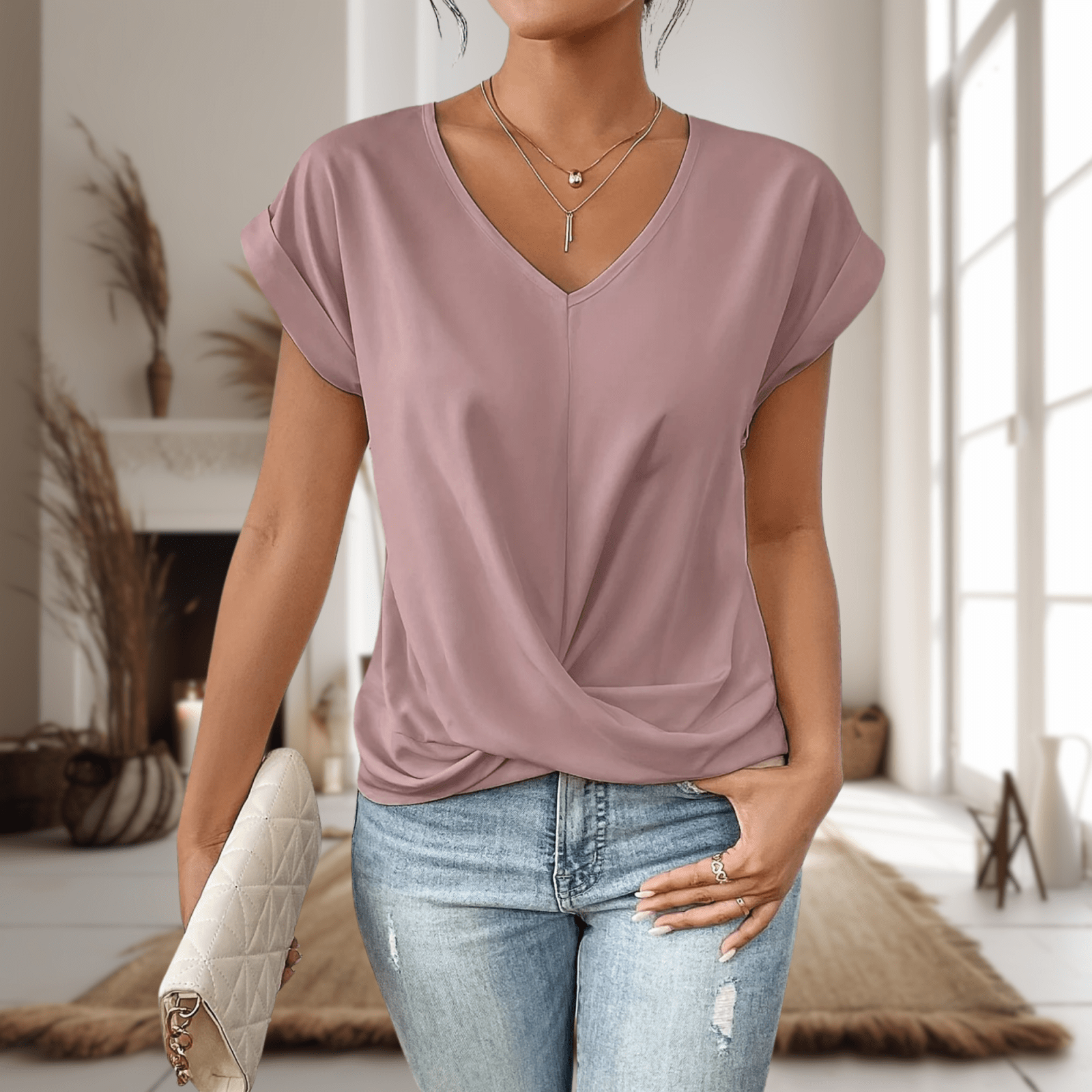 Miss | Top Dames Zomer V-hals met Wikkeldetail - Viscose - Miss Madera MIS-09CYCK