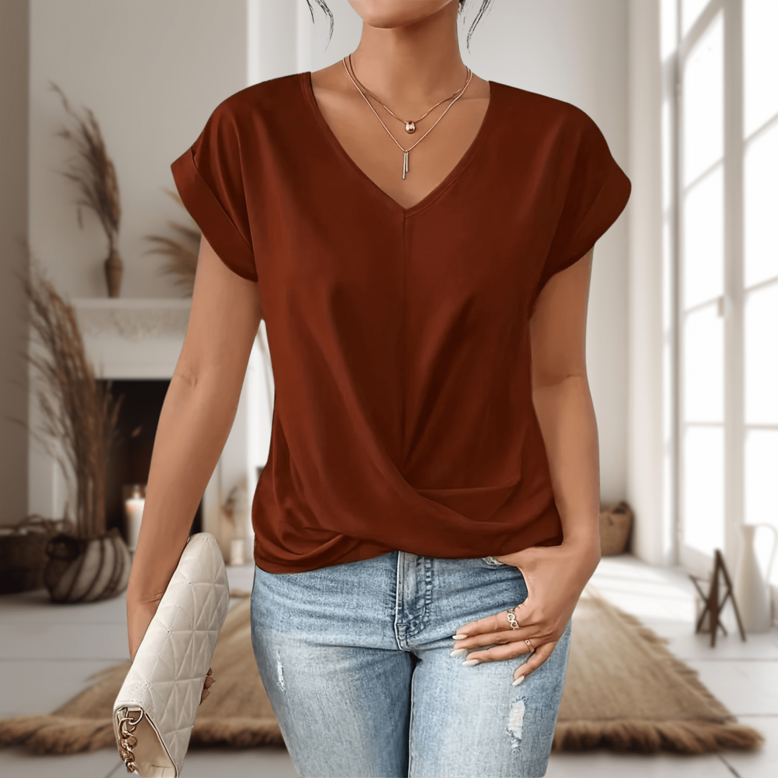 Miss | Top Dames Zomer V-hals met Wikkeldetail - Viscose - Miss Madera MIS-CIZR2Z