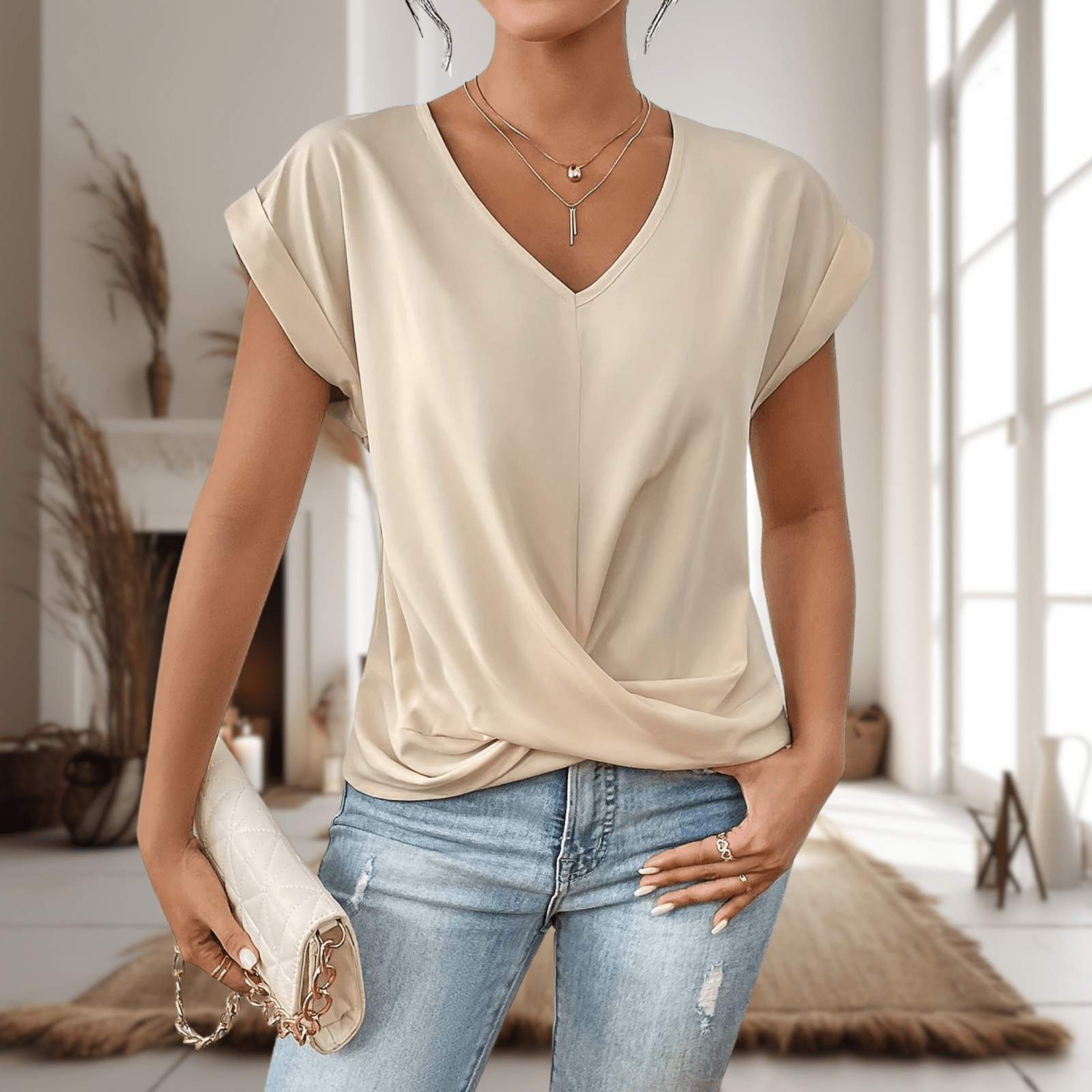 Miss | Top Dames Zomer V-hals met Wikkeldetail - Viscose - Miss Madera MIS-4R4XK7