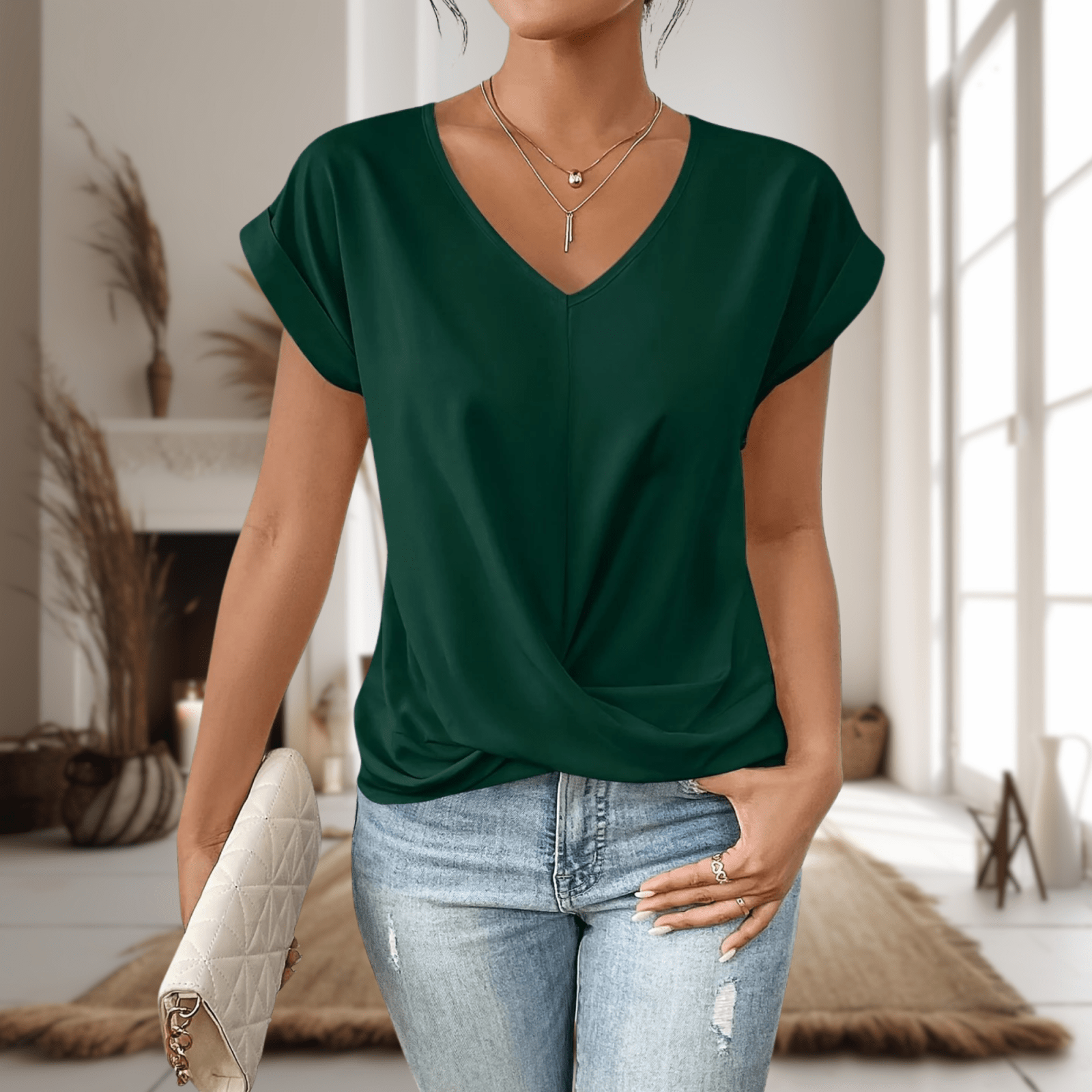 Miss | Top Dames Zomer V-hals met Wikkeldetail - Viscose - Miss Madera MIS-HGF8L4