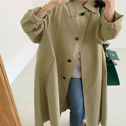 Miss | Trenchcoat Dames A-lijn Lange Swing Knoopsluiting - Katoen - Miss Madera MIS-CME3BD