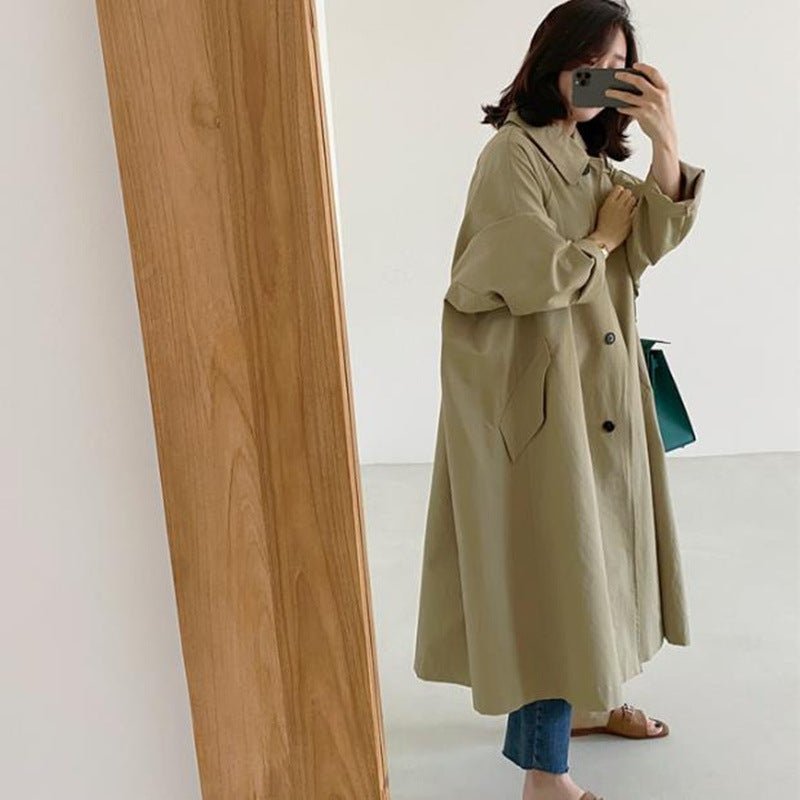 Miss | Trenchcoat Dames A-lijn Lange Swing Knoopsluiting - Katoen - Miss Madera MIS-CME3BD