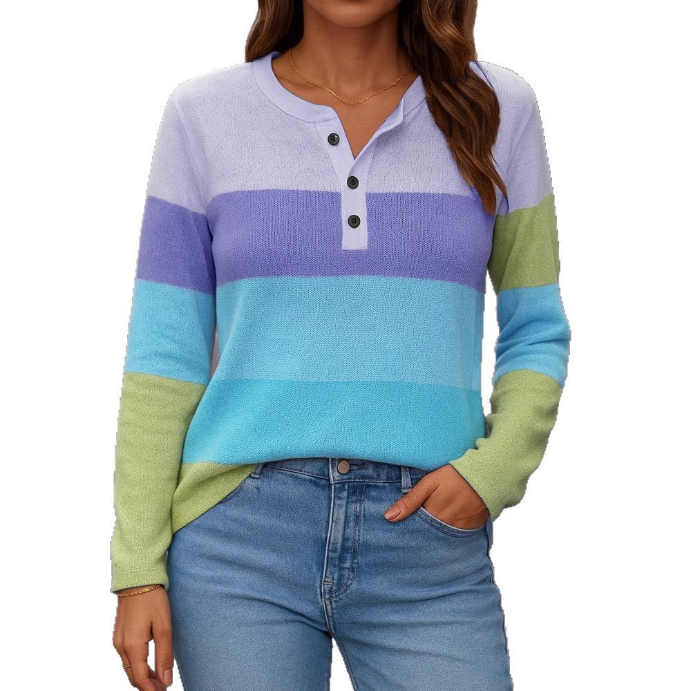Miss | Trui Dames Colorblock Henley Lange Mouw - Fijngebreid - Miss Madera MIS-8BMXS5