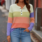 Miss | Trui Dames Colorblock Henley Lange Mouw - Fijngebreid - Miss Madera MIS-8BMXS5