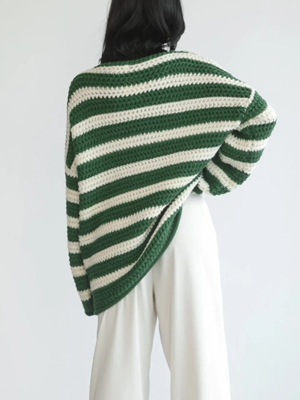 Miss | Trui Dames Grofgebreid Streepdessin Oversized Ronde Hals - Miss Madera MIS-UK586D