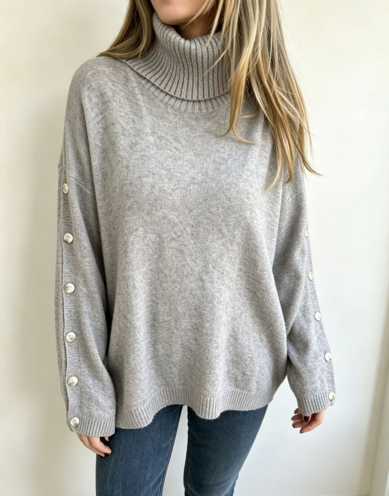 Miss | Trui Dames Oversized Coltrui Knoopdetail - Gebreid - Miss Madera MIS-MT85M1