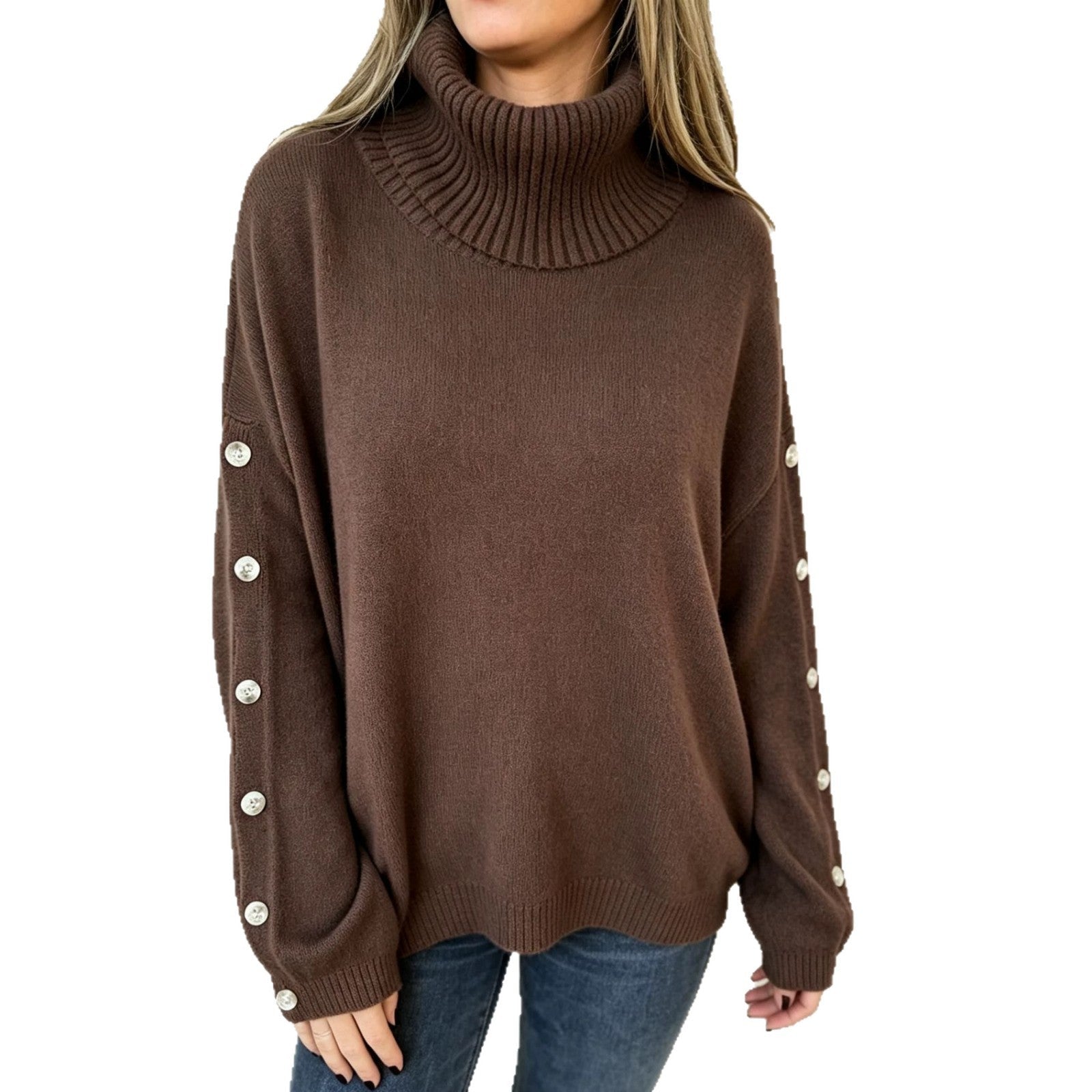 Miss | Trui Dames Oversized Coltrui Knoopdetail - Gebreid - Miss Madera MIS-MT85M1