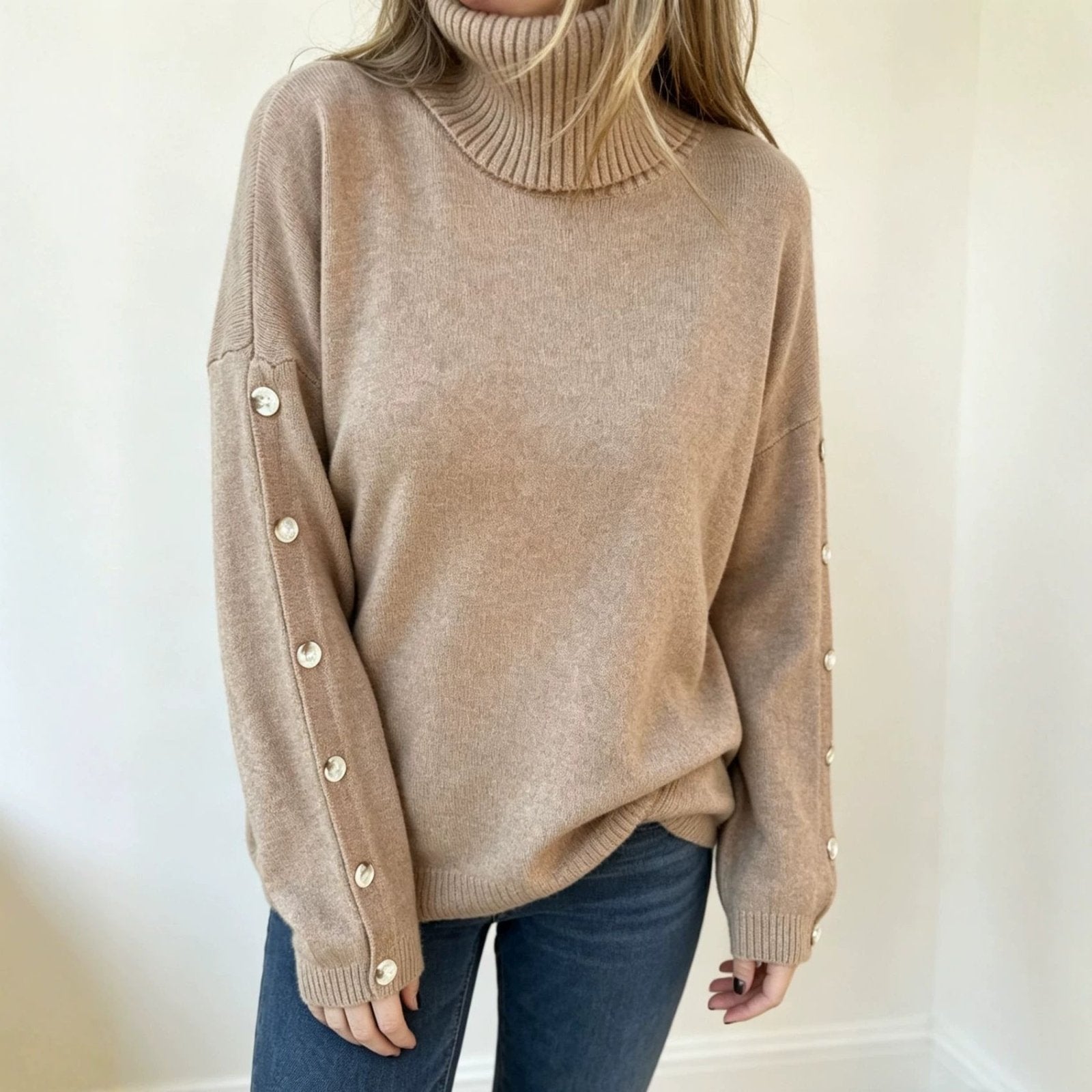 Miss | Trui Dames Oversized Coltrui Knoopdetail - Gebreid - Miss Madera MIS-MT85M1
