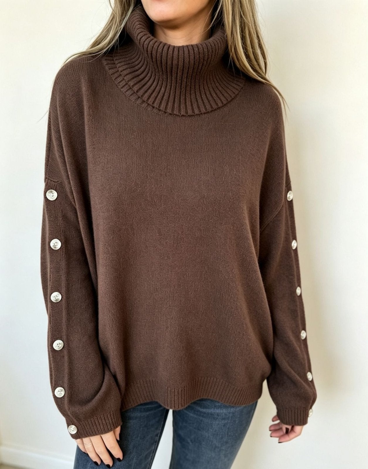 Miss | Trui Dames Oversized Coltrui Knoopdetail - Gebreid - Miss Madera MIS-7SPB7L