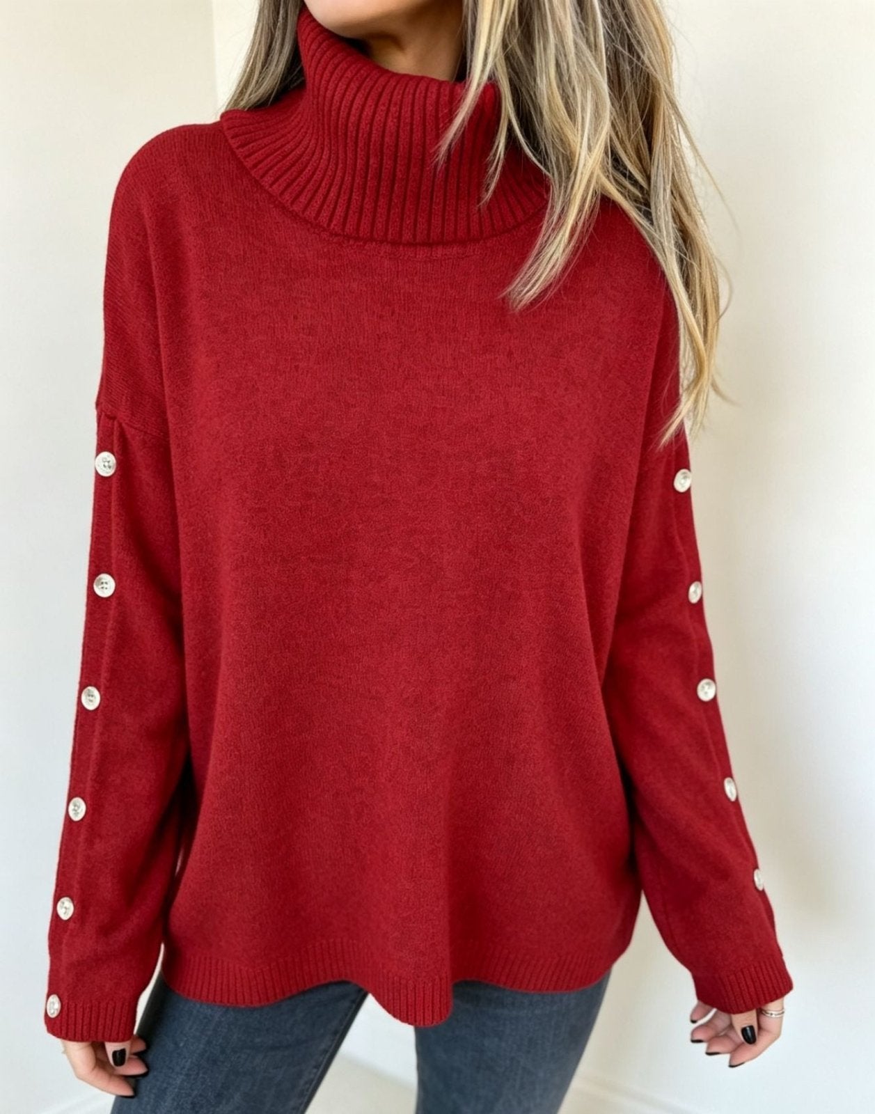 Miss | Trui Dames Oversized Coltrui Knoopdetail - Gebreid - Miss Madera MIS-2UO5K2