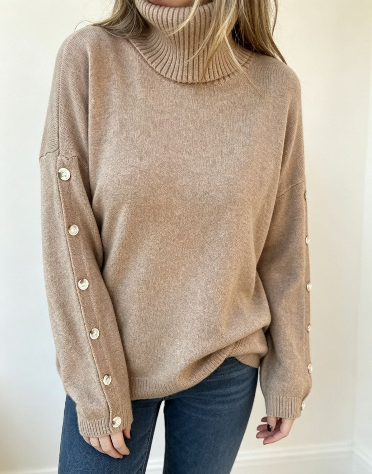 Miss | Trui Dames Oversized Coltrui Knoopdetail - Gebreid - Miss Madera MIS-M9FPU9