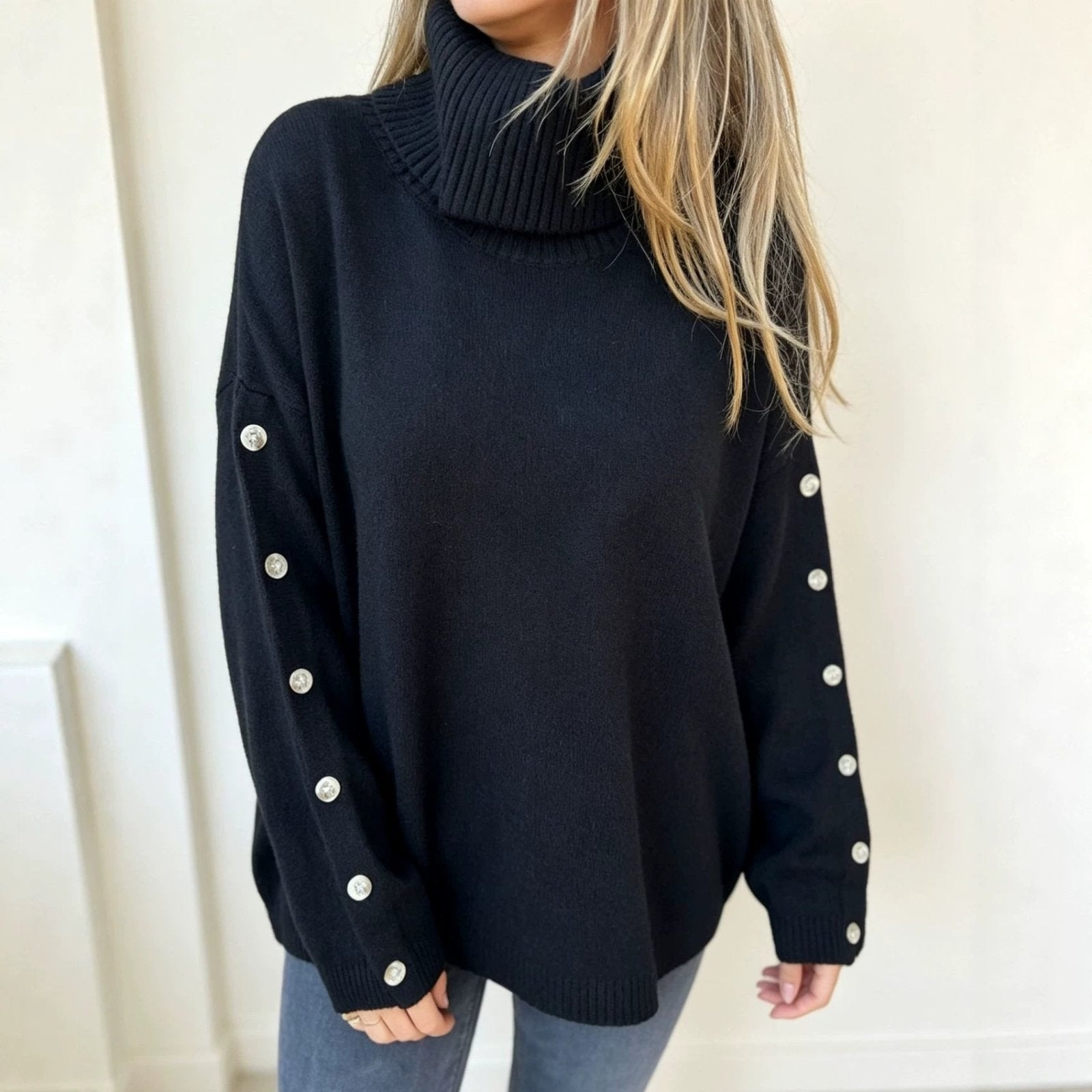 Miss | Trui Dames Oversized Coltrui Knoopdetail - Gebreid - Miss Madera MIS-MT85M1